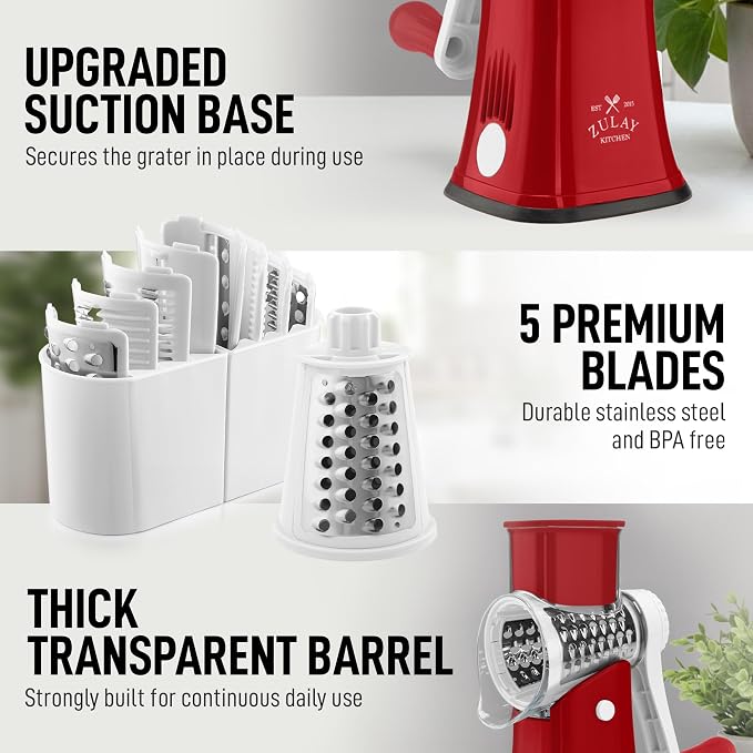Zulay Kitchen Rotary Cheese Grater 5 Blade Cheese Shredder - Image 7