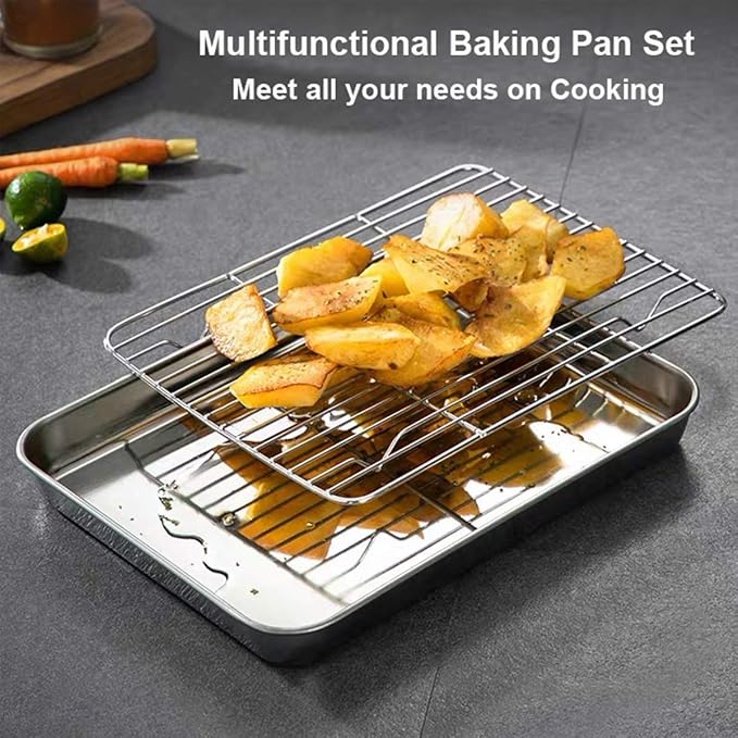 Wildone Baking Sheet with Rack Set, Stainless Steel Cookie Pan baking Tray with - Image 7