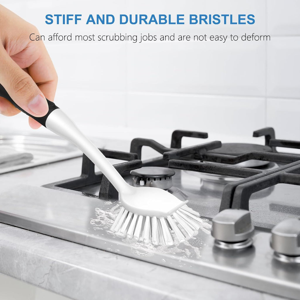 Dish Brush with Handle, 2 Pack Stiff Bristles Dish Scrubber with