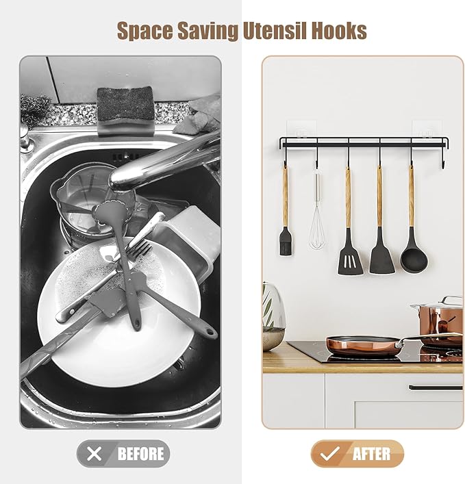 Kitchen Utensil Hanger, Adhesive Utensil Holder Wall Mount Kitchen Rack Rail - Image 4