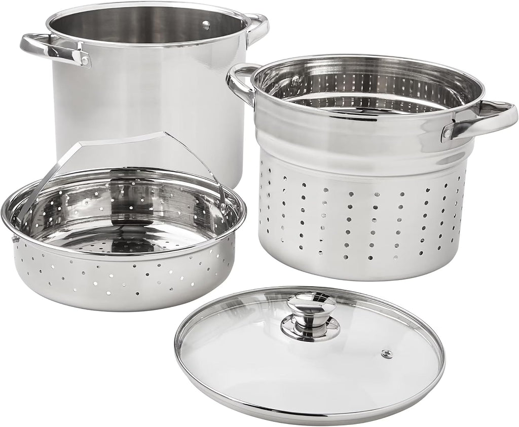 4-Piece Stainless Steel 8 Qt Multi-Cooker Set with Colander, Steamer