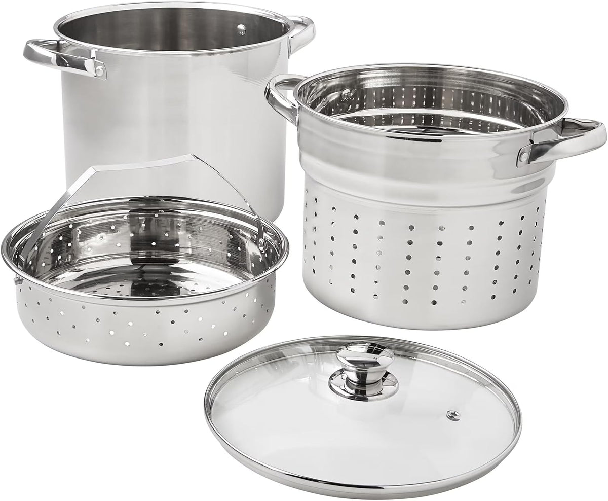 4-Piece Stainless Steel 8 Qt Multi-Cooker Set with Colander, Steamer