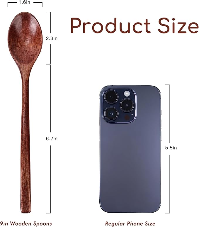 6pcs 9in Wooden Spoons, Soup Spoons Set, Long Handle Wooden Utensils - Image 2