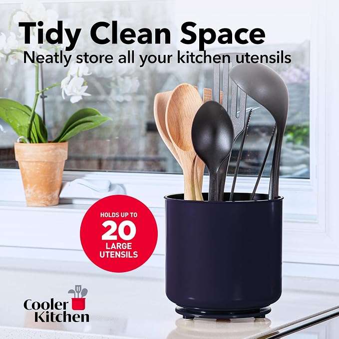 Cooler Kitchen Jumbo Plastic Rotating Extra Large Utensil Holder Crock - Image 6