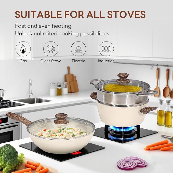 NEWBULIG 17-Piece Nonstick Cookware Set, Non-Toxic Pots and Pans - Image 3