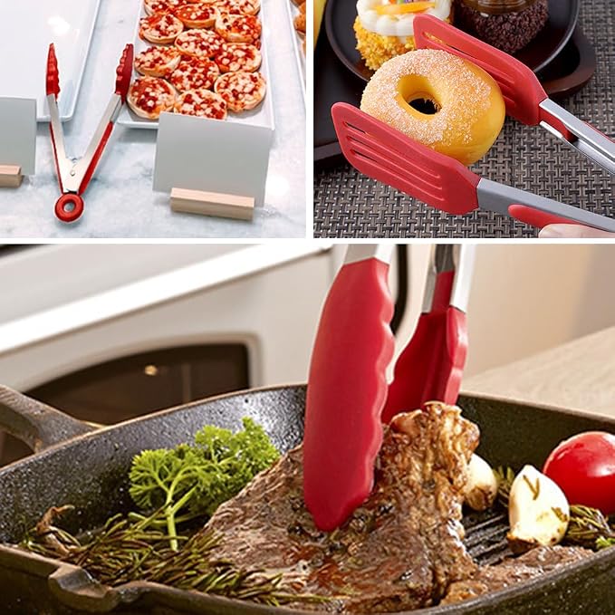 9 Inch Small Kitchen Tongs Set of 3, Silicone Cooking Tongs - Image 7