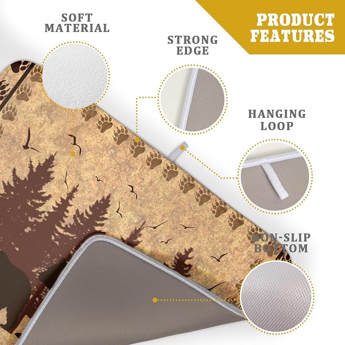 Giwawa 18"x24" Brown Bear Dish Drying Mat Rustic Forest Wildlife Woodland Dish - Image 4