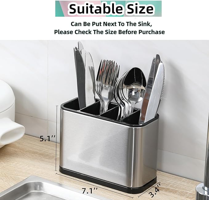 LIBODOUR Utensil Holder, Stainless Steel Caddy Counter, Spoon holder, 4 - Image 4
