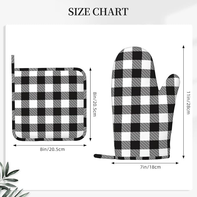 Buffalo Plaid Black and White Oven Mitts and Pot Holders Set - Image 3