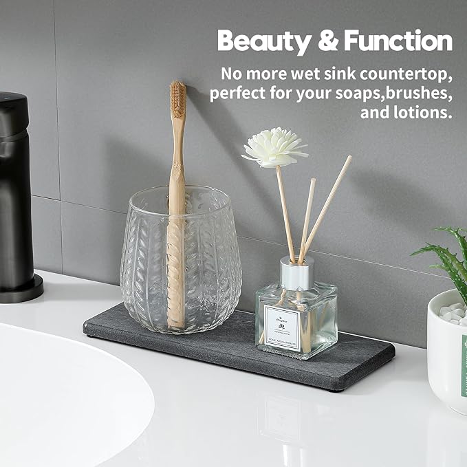 Razborci 2PCS Bathroom Trays, Water Absorbing Diatomite Stone Quick Drying Mat - Image 2