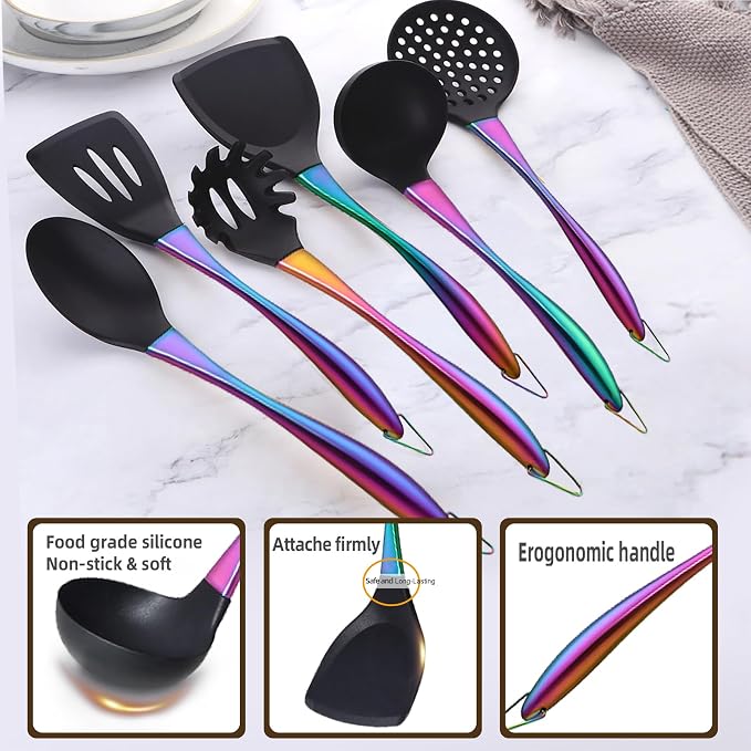 Kitchen Utensils Set, Large Non-stick Silicone Cooking Utensils Set 6 Pcs - Image 2