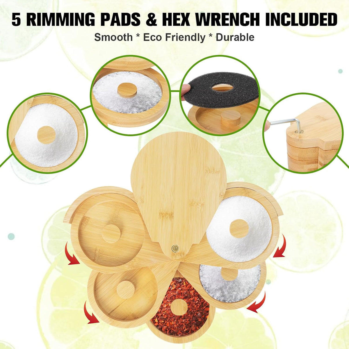 Bamboo Margarita Salt Rimmer Set, 5-Tier Cocktail Glass Rimmer