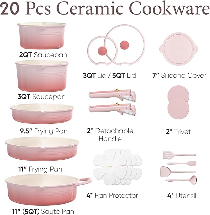 CAROTE 20Pcs Titanium Cookware Set, Pots and Pans Set Non Stick, Kitchen - Image 6