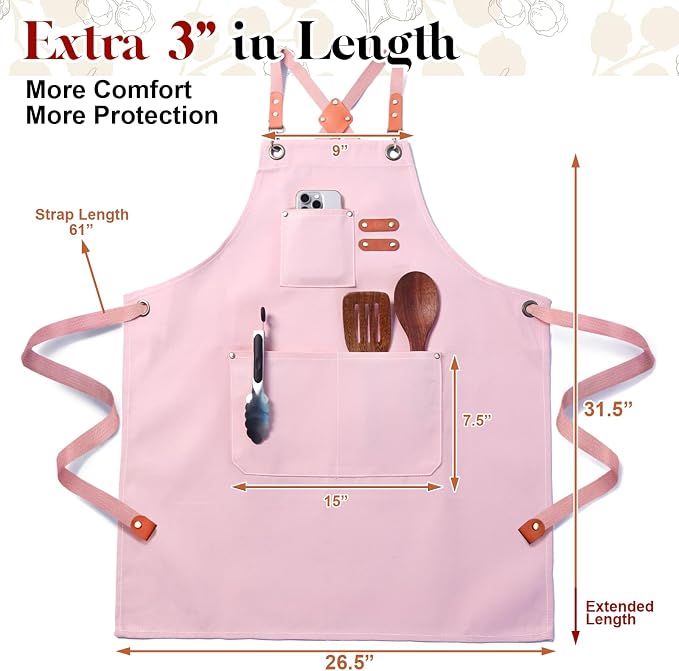 Plus Size Kitchen Apron for Men Women, Cross Back Cotton Canvas Chef Apron - Image 2