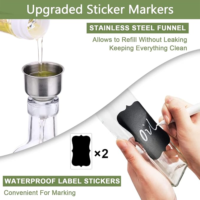 Leaflai Olive Oil Dispenser Bottle, 4 Labels, 1 Brush and 1 Funnel Oil Bottles - Image 5