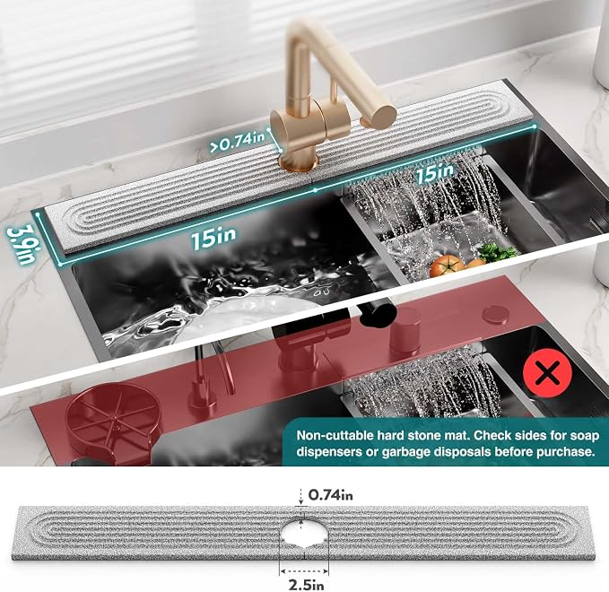 Stone Faucet Mat for Kitchen Sink, Diatomite Stone Drying Mat for Kitchen - Image 3