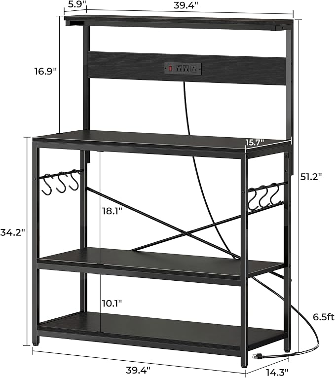 SUPERJARE Bakers Rack with Power Outlets, Microwave Stand, 39.4 X 14.3 Inch - Image 7