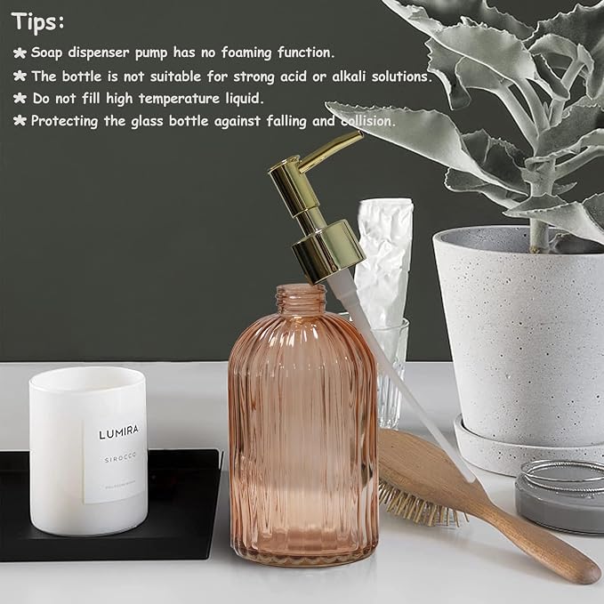 Glass Soap Dispenser with Gold Plastic Pump, 13.5oz Refillable Liquid Hand Soap - Image 6