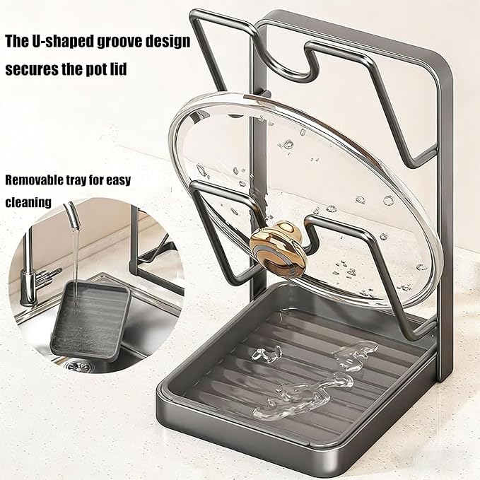 Pot Lid Organizer Rack, Stainless Steel Kitchen Pot Lid Holder & Storage Rack - Image 5