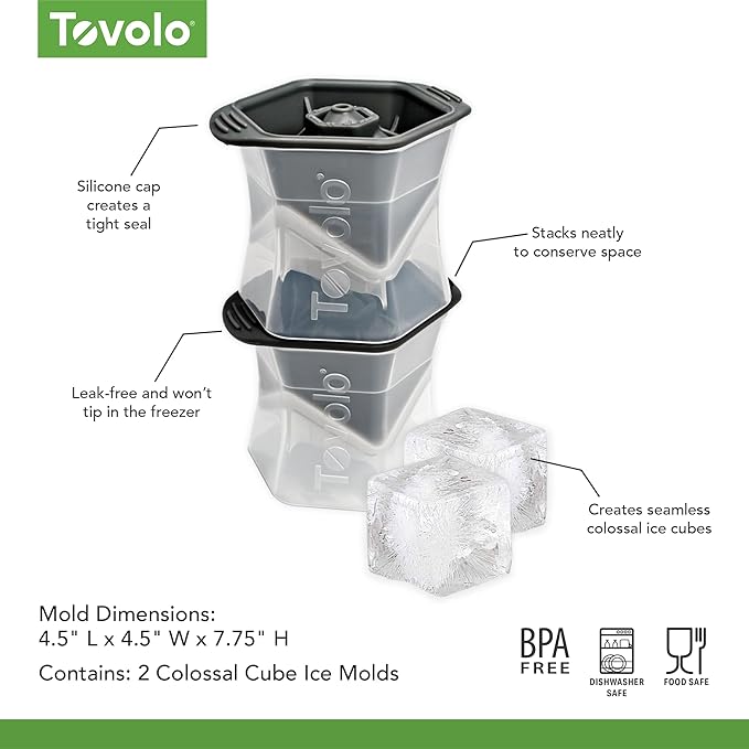 Tovolo Large Square Ice Cube Mold Colossal 2 Inch Cubes Pack of 2, Huge Ice - Image 5