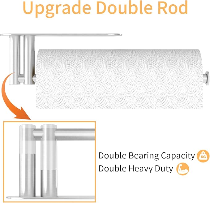 Paper Towel Holder Under Cabinet, 13Inch Self-Adhesive or Wall Paper Towel - Image 2