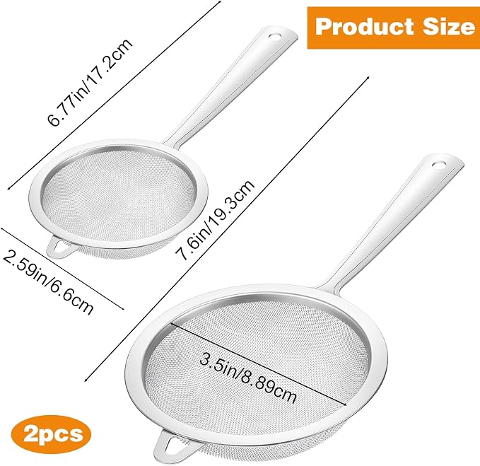 2 Pack Sieve Fine Mesh Stainless Steel, Mesh Strainer - Image 2