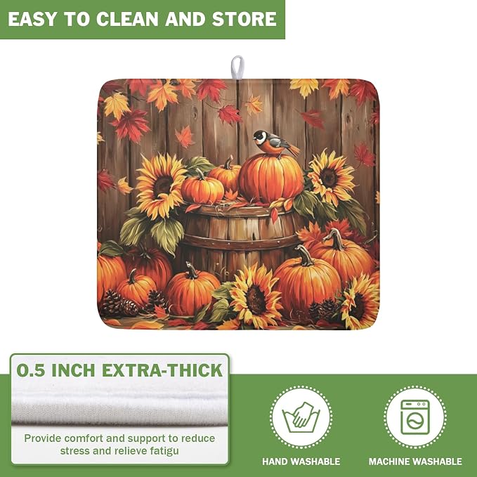 Fall Pumpkin Dish Drying Mat for Kitchen Counter Thanksgiving Autumn Harvest - Image 5