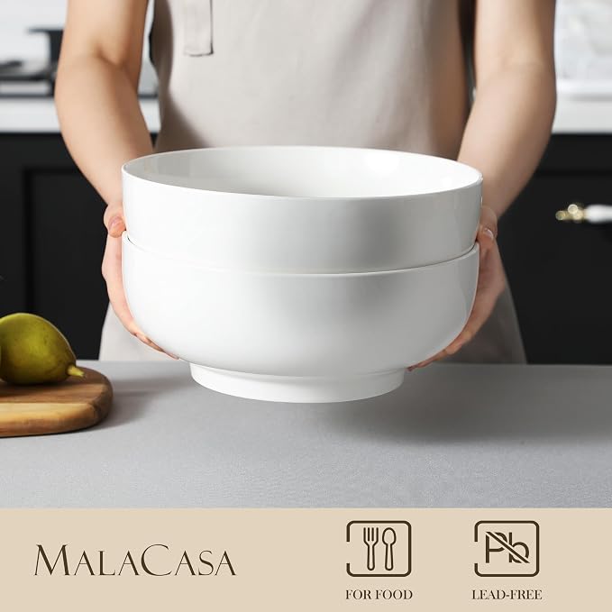 MALACASA Serving Bowls, 114 OZ Extra Large Salad Bowls Set of 2, Porcelain - Image 3