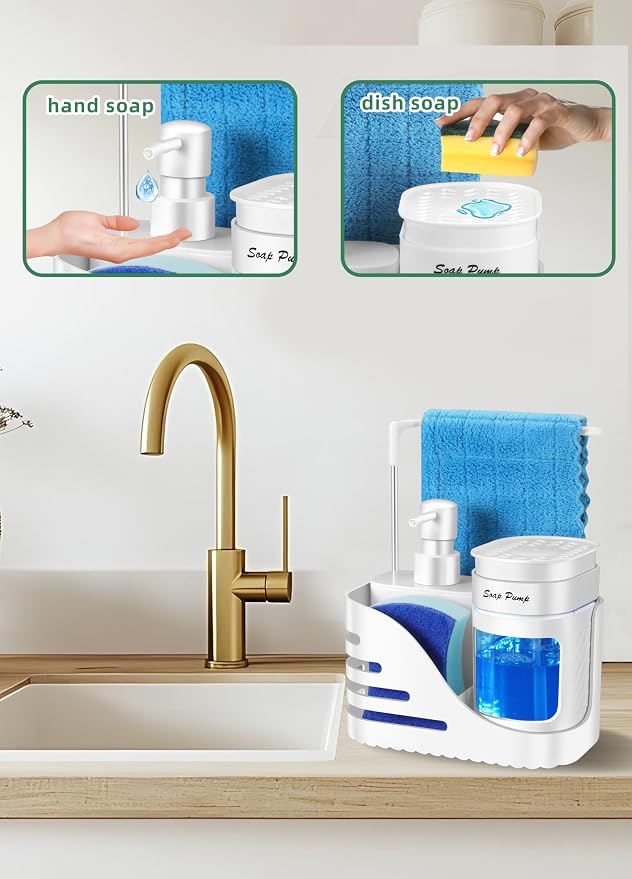 Kitchen Soap Dispenser Set, 4-in-1 Dual Hand and Dish Soap Dispenser - Image 2
