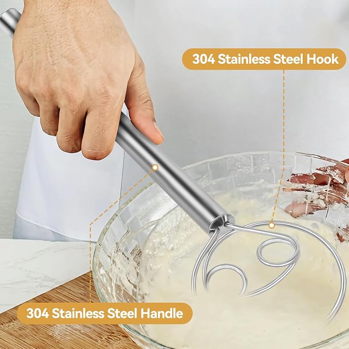 Danish Dough Whisk Stainless Steel Hook Dutch Baking Tool Bread Sourdough Mixer - Image 7