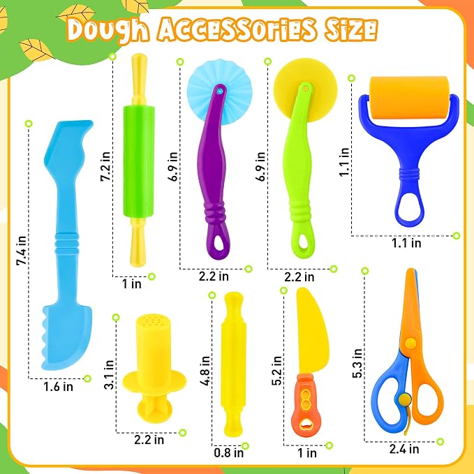 Dough Play Tools for Kids, Rolling Pins, Safety Scissors, Plastic Knife - Image 3
