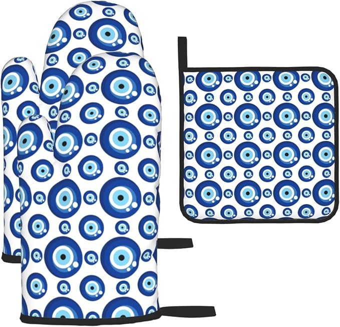 Blue Evil Eyes Oven Mitts and Pot Holders Sets of 3 Funny Hot Pads Heat by Unknown