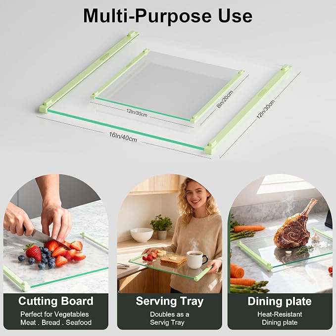 2PCS Glass Cutting Board with Silicone Grip, 80% Stronger Shatter Resistance - Image 3