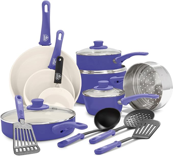 GreenLife 16 Piece Nonstick Cookware Set, Soft Grip Non-Toxic PFAS-Free Ceramic by GreenLife