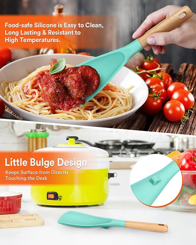 Cooking Spoon and Rice Scooper for Nonstick Cookwares, Wood Handle Spoon for - Image 4