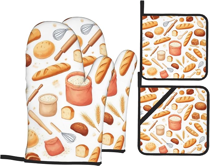 Kitchen Bread Oven Mitts with Matching Potholders by Unknown