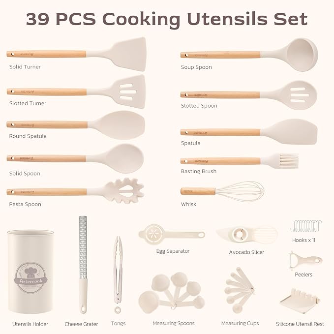 Astercook Kitchen Utensils set, 446°F Heat Resistant Food Grade Utensil Sets - Image 2