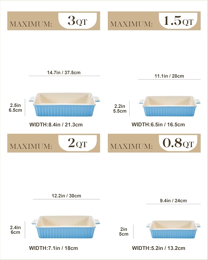 MALACASA Casserole Dishes for Oven, Porcelain Baking Dishes, Ceramic Bakeware - Image 2
