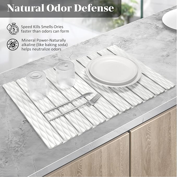 Stone Dish Drying Mats for Kitchen Counter, Fast Drying Collapsible Dish Drying - Image 3