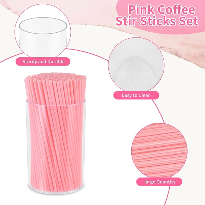 500 Pcs Pink Coffee Stir Sticks Set Coffee Stirrers Holder Acrylic Stir Stick - Image 3