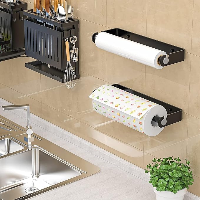 Aheucndg Under Cabinet Paper Towel Holder, Self Adhesive Wall Mount Paper Towel - Image 5