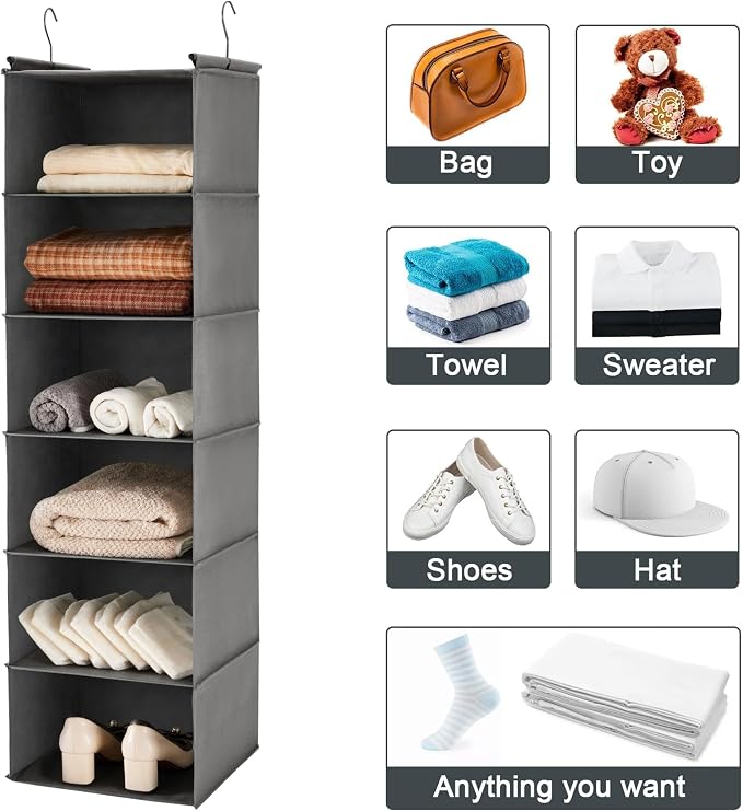 MAX Houser 6 Tier Shelf Hanging Closet Organizer, Closet Hanging Shelf - Image 9