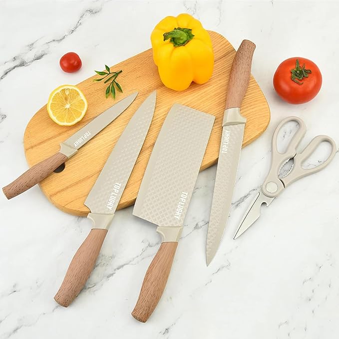 Kitchen Knife Set, Retrosohoo 6-Pieces Khaki Sharp Knife Block Sets - Image 2