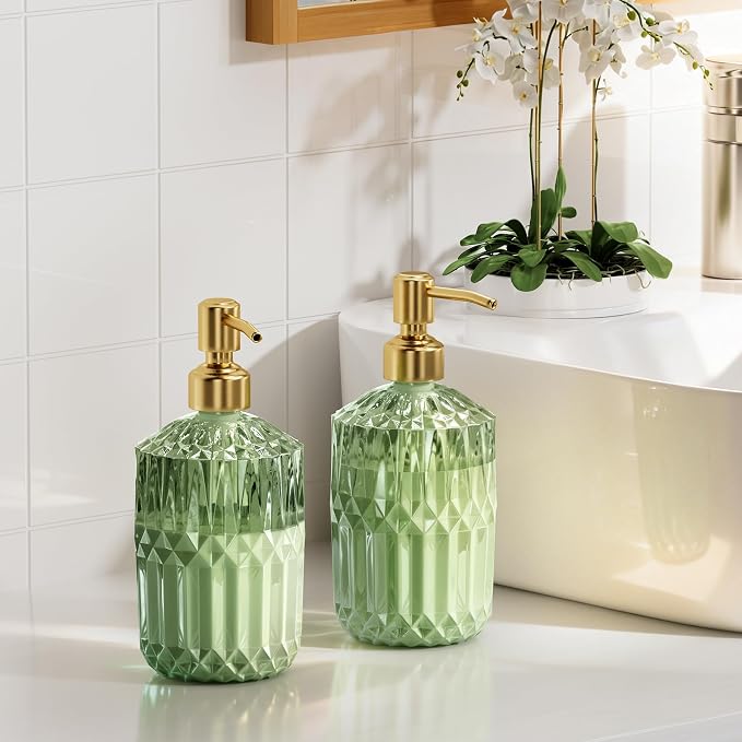 AmazerBath Soap Dispenser, 2 Pack Green Glass Soap Dispenser - Image 7
