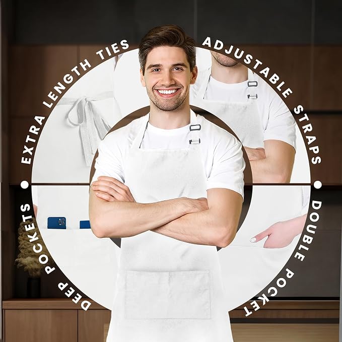 Adjustable Bib Apron 100% Polyester Kitchen Aprons Waterdrop Resistant Aprons - Image 4