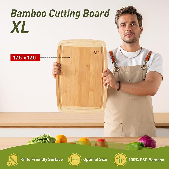 Bamboo Cutting Board Set Non Slip Feet Over Sink Acrylic Counter Lip Glass - Image 3