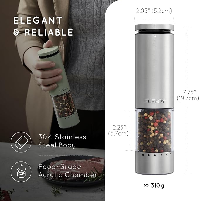 Flendy Electric Salt and Pepper Grinder Set Rechargeable, Automatic Salt and - Image 3