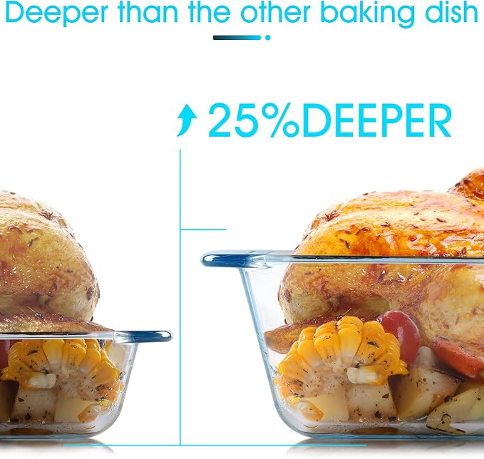 NUTRIUPS 3.7QT Rectangular Deep Glass Baking Dish, Glass Baking Pan - Image 3