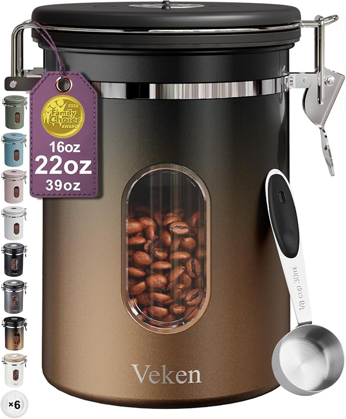 Veken Coffee Canister with Window, Airtight Stainless Steel Kitchen Food by Veken