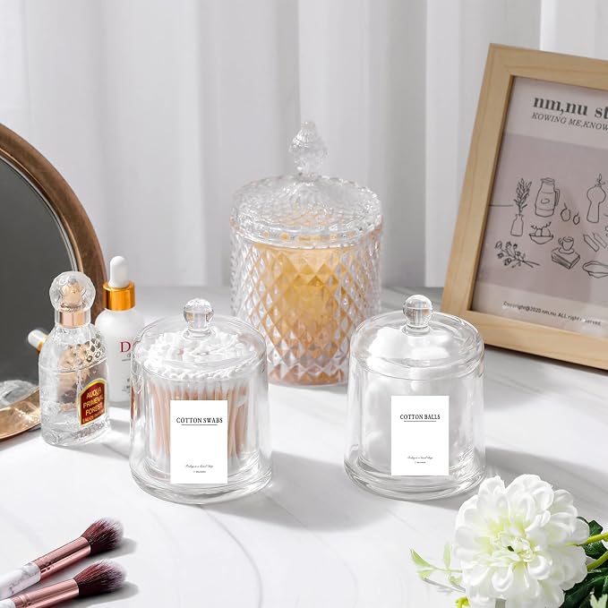 rejomiik 2 Pack Qtip Holder Thick Glass Apothecary Jars - Image 8